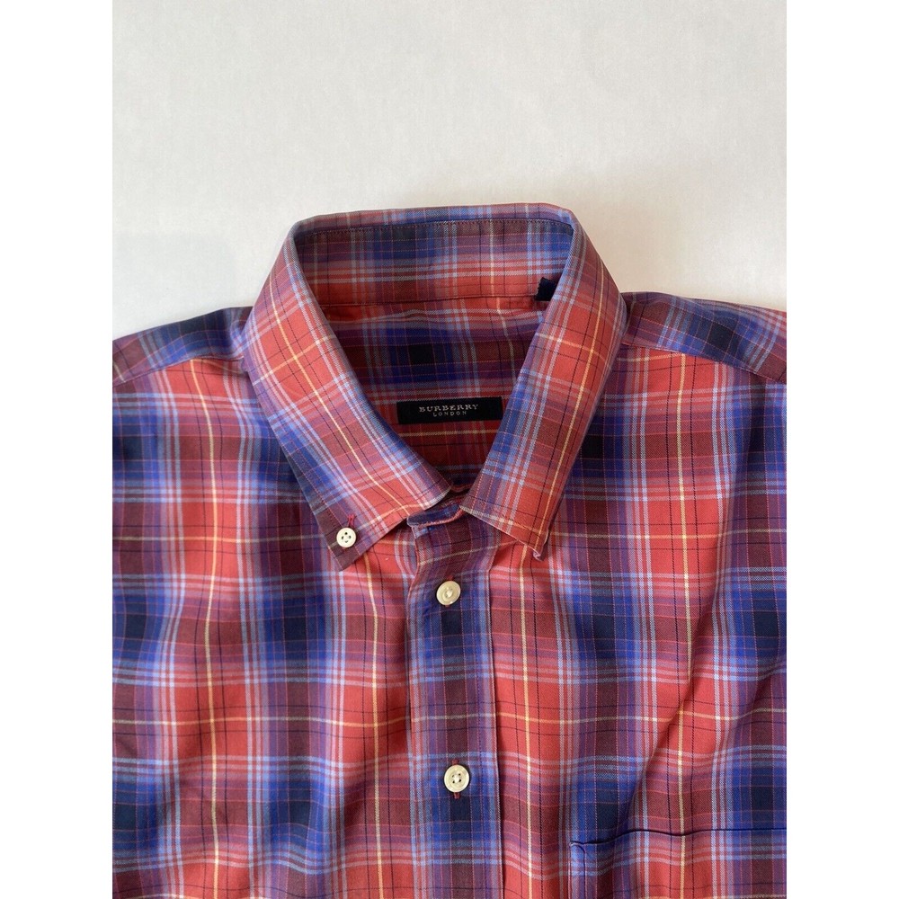 Men’s Burberry London Red Blue Shirt Long Sleeve Made in USA Size L Plaid